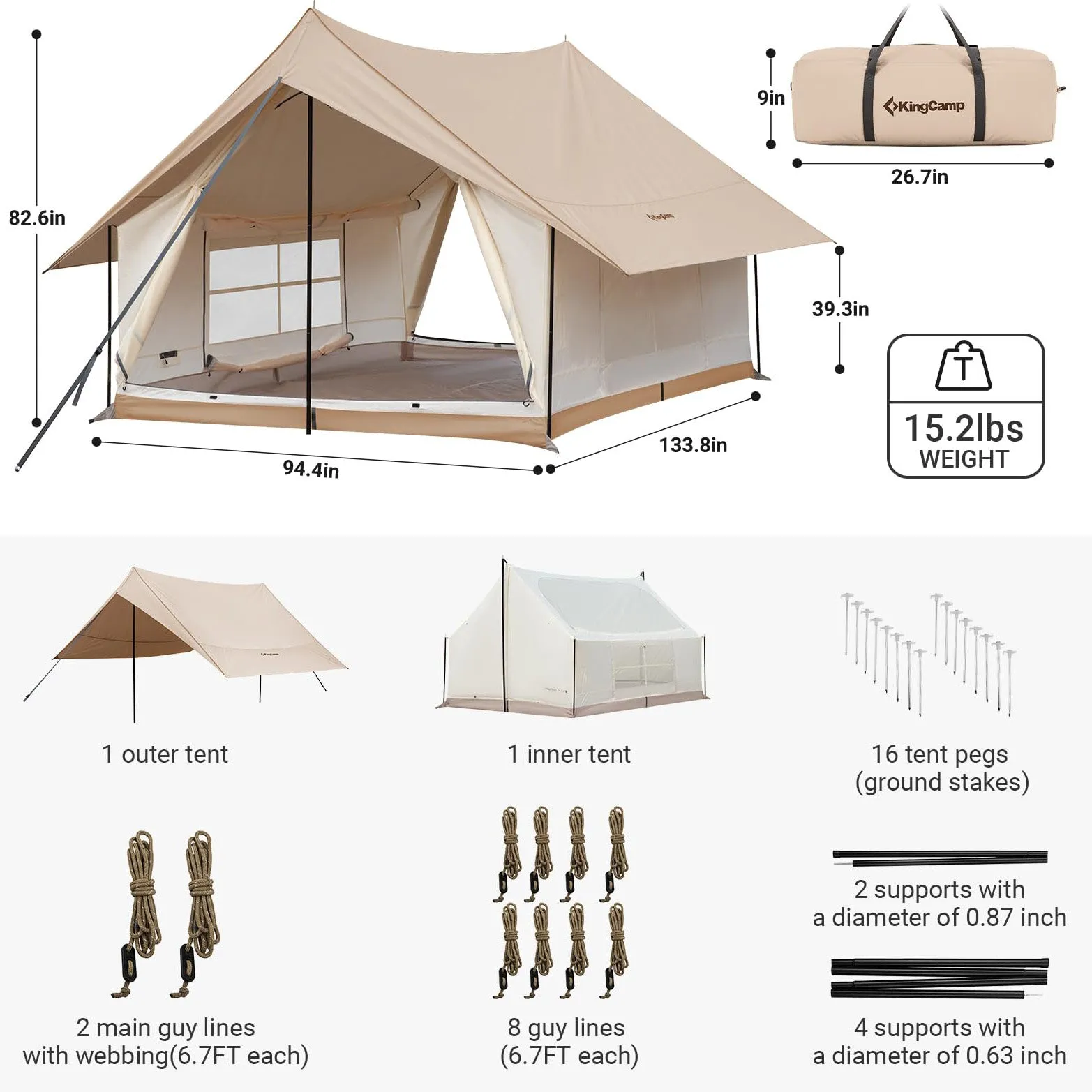 KingCamp Mountain In C2 Cabin Wall Scout Tent