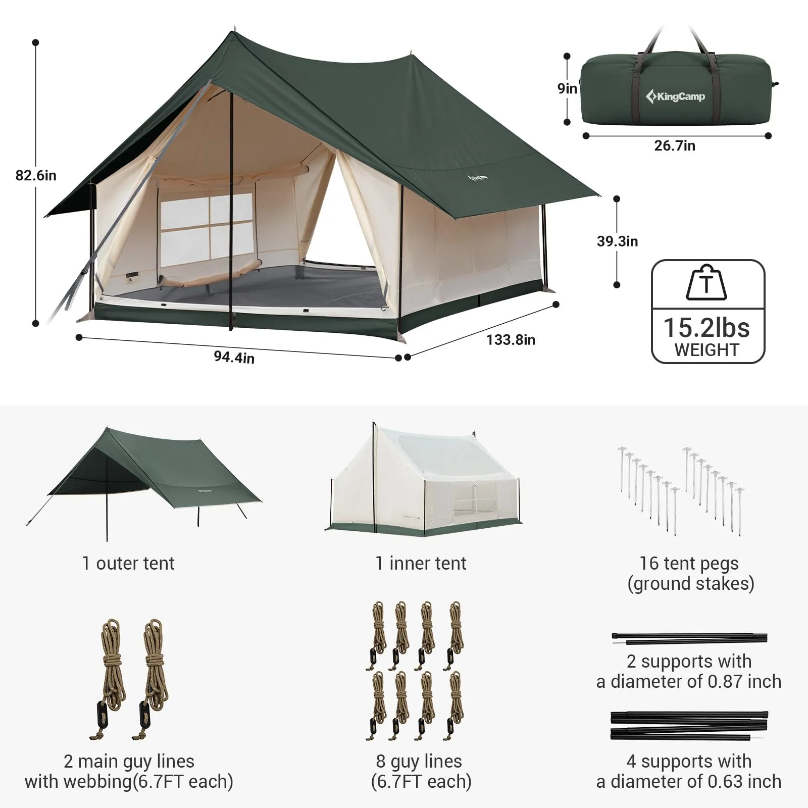 KingCamp Mountain In C2 Cabin Wall Scout Tent