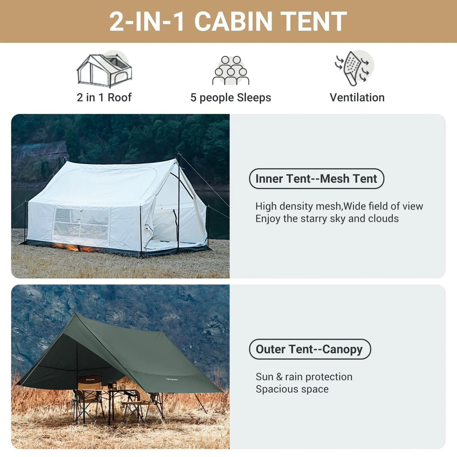 KingCamp Mountain In C2 Cabin Wall Scout Tent