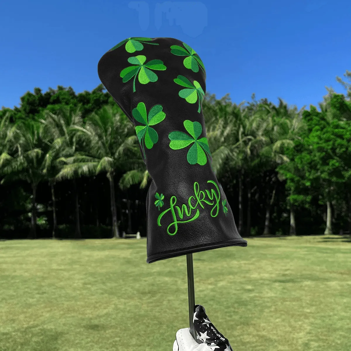 Lucky Clover Embroidery Golf Club Head Cover PU Leather Waterproof