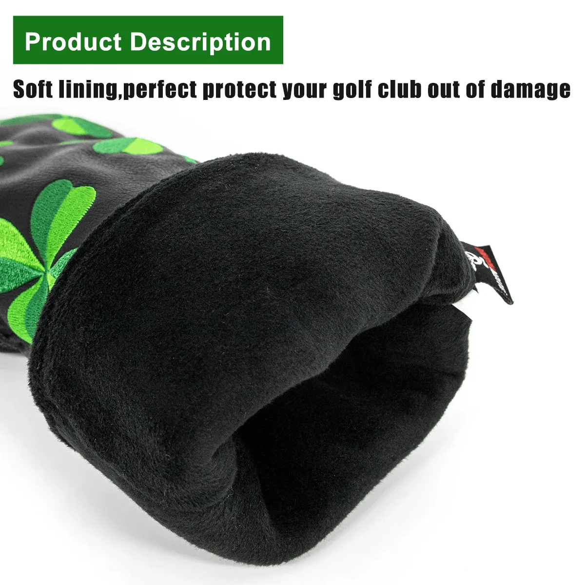 Lucky Clover Embroidery Golf Club Head Cover PU Leather Waterproof