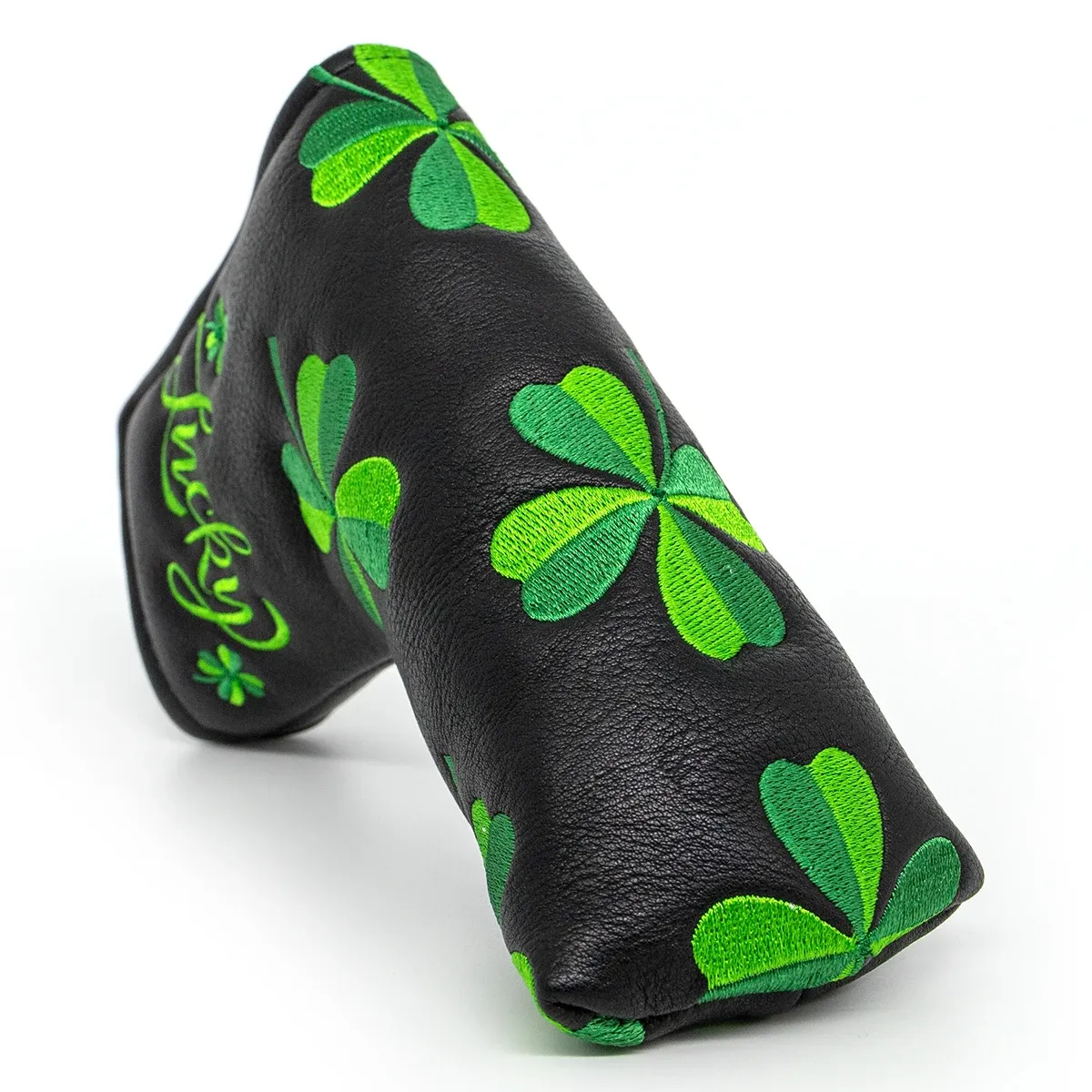 Lucky Clover Embroidery Golf Club Head Cover PU Leather Waterproof