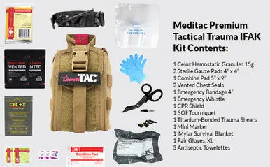 MediTack IFAK Molle-Eagle Type Tactical Trauma Kit Feat. Rip-Away Velcro Fastener, SOF Tourniquet, Celox Bleeding Control Granules And Pressure Bandage, Bleeding Control Kit