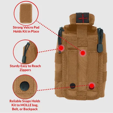 MediTack IFAK Molle-Eagle Type Tactical Trauma Kit Feat. Rip-Away Velcro Fastener, SOF Tourniquet, Celox Bleeding Control Granules And Pressure Bandage, Bleeding Control Kit