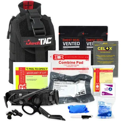 MediTack IFAK Molle-Eagle Type Tactical Trauma Kit Feat. Rip-Away Velcro Fastener, SOF Tourniquet, Celox Bleeding Control Granules And Pressure Bandage, Bleeding Control Kit