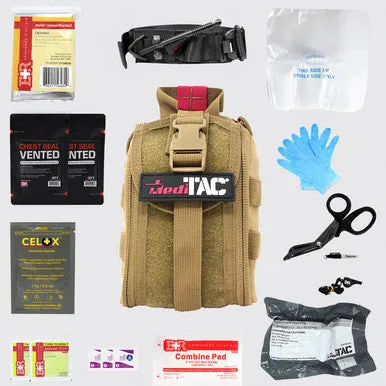 MediTack IFAK Molle-Eagle Type Tactical Trauma Kit Feat. Rip-Away Velcro Fastener, SOF Tourniquet, Celox Bleeding Control Granules And Pressure Bandage, Bleeding Control Kit