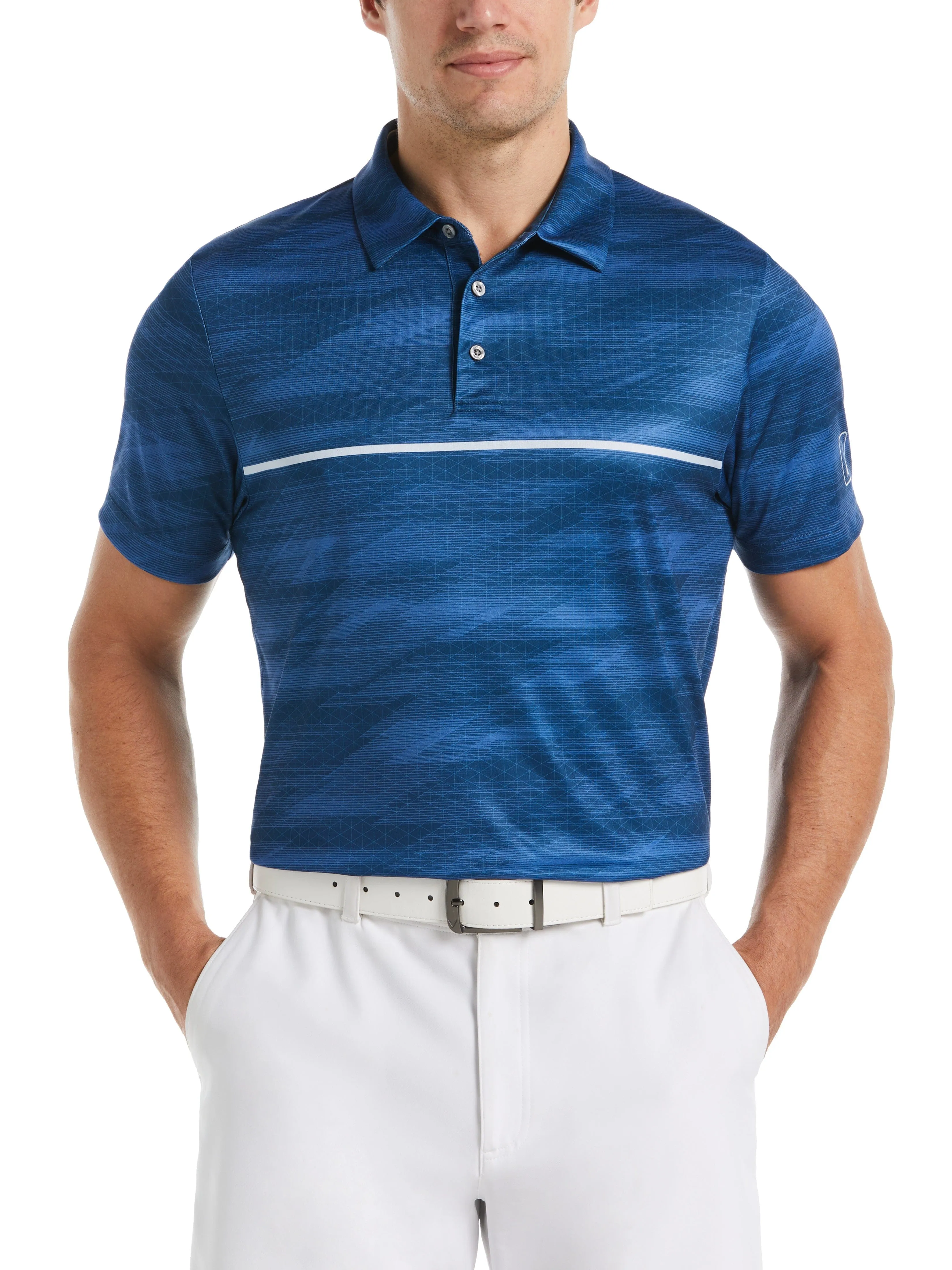 Men's Digitized Chest Stripe Print Golf Polo