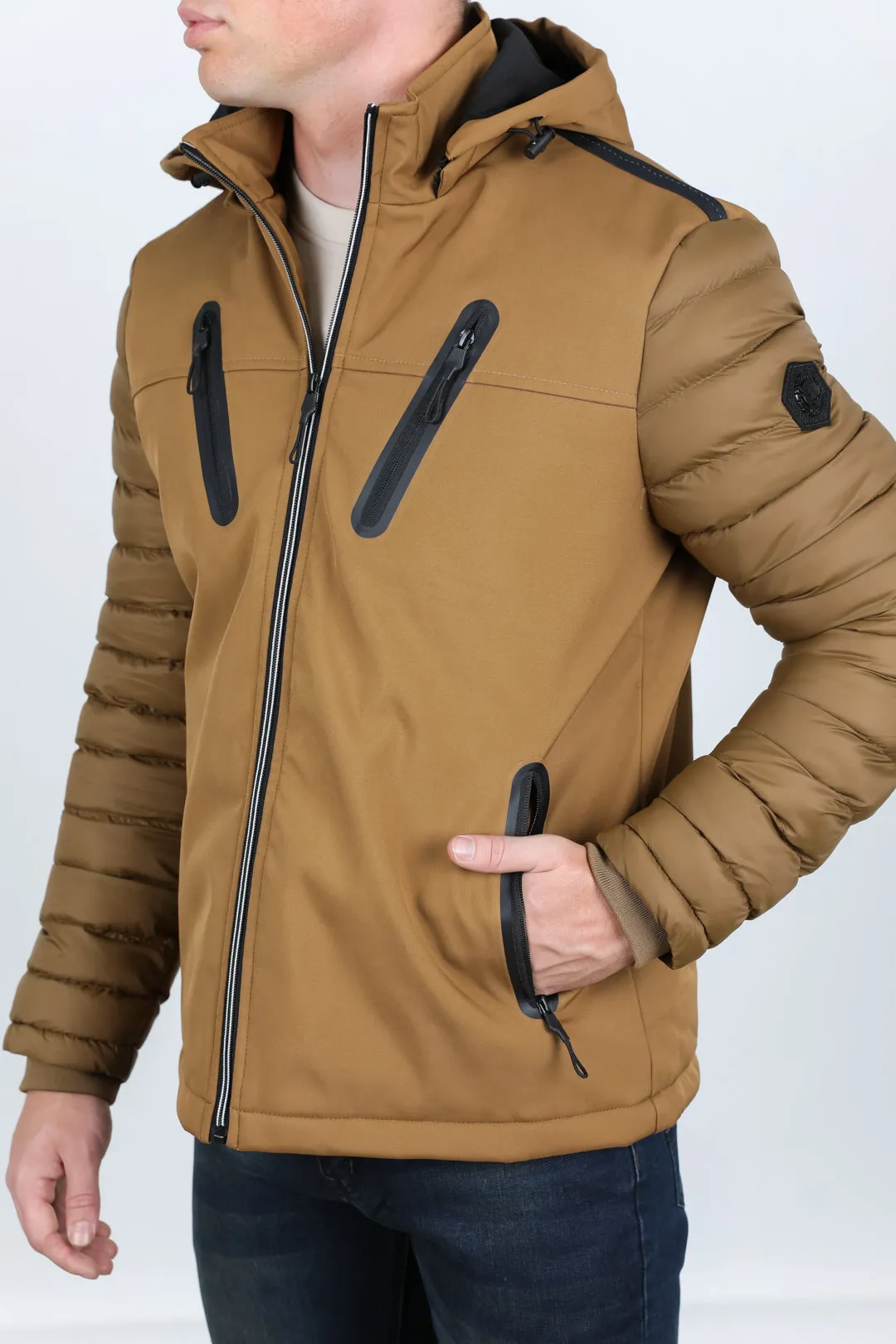 Men's Insulated Lightweight Water-Resistant Softshell Jacket - Camel