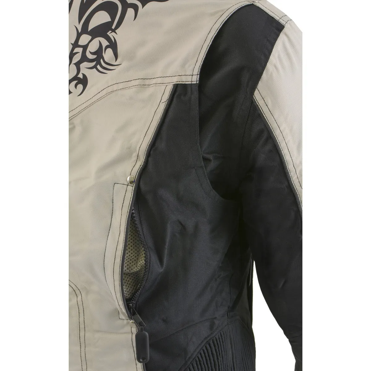 Milwaukee Leather SH2366 Women's'Reflective Tribal' Black and Cream Armored Motorcycle Textile Jacket