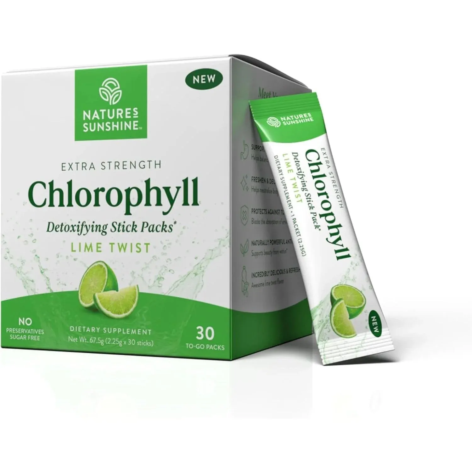 Natures Sunshine Extra Strength Chlorophyll Stick Packs – Lime Twist (30 to-go packs)