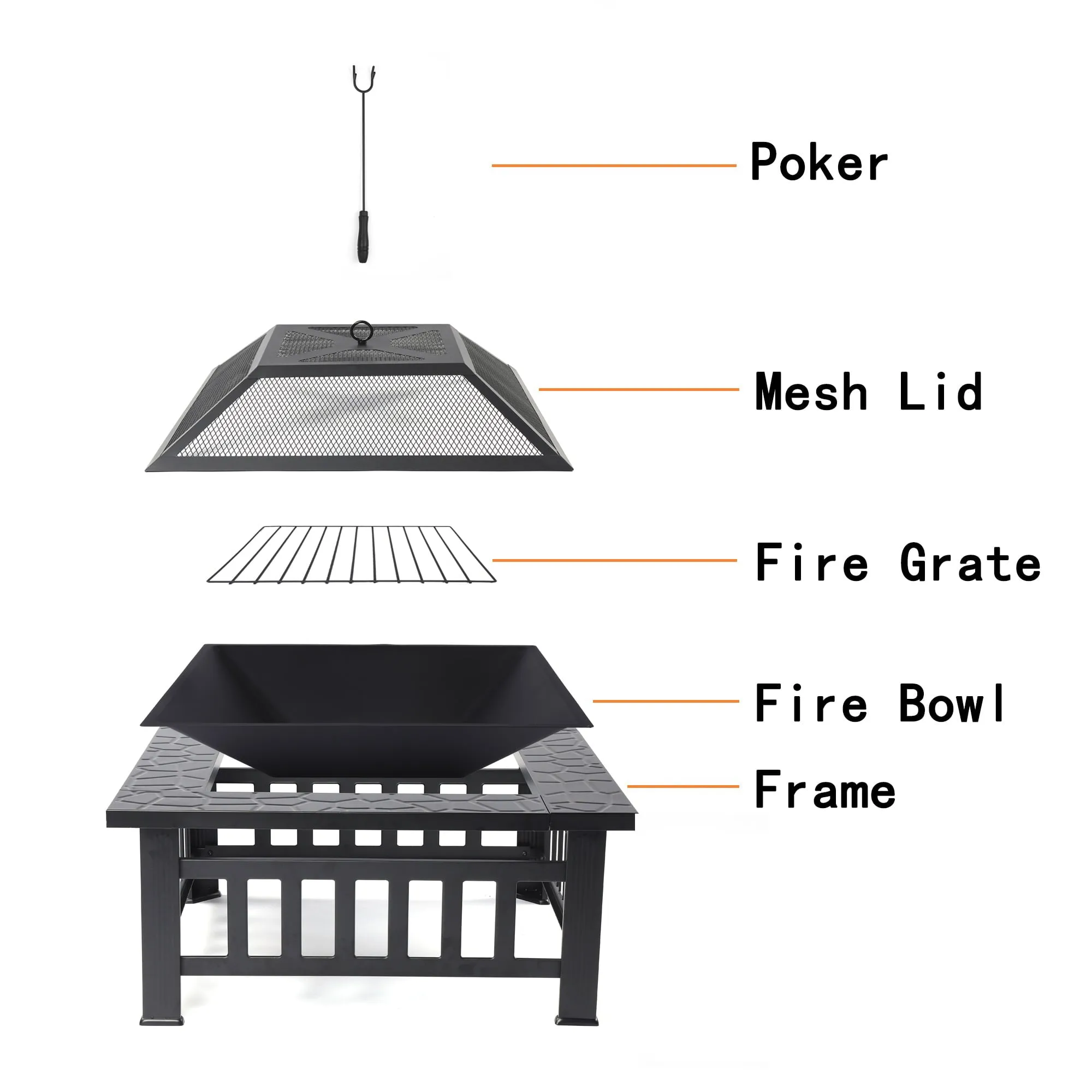 Outdoor Metal Fire Pit for Outside, Hex-Shaped Steel Fire Pit w/ Flame-Retardant Lid with Poker