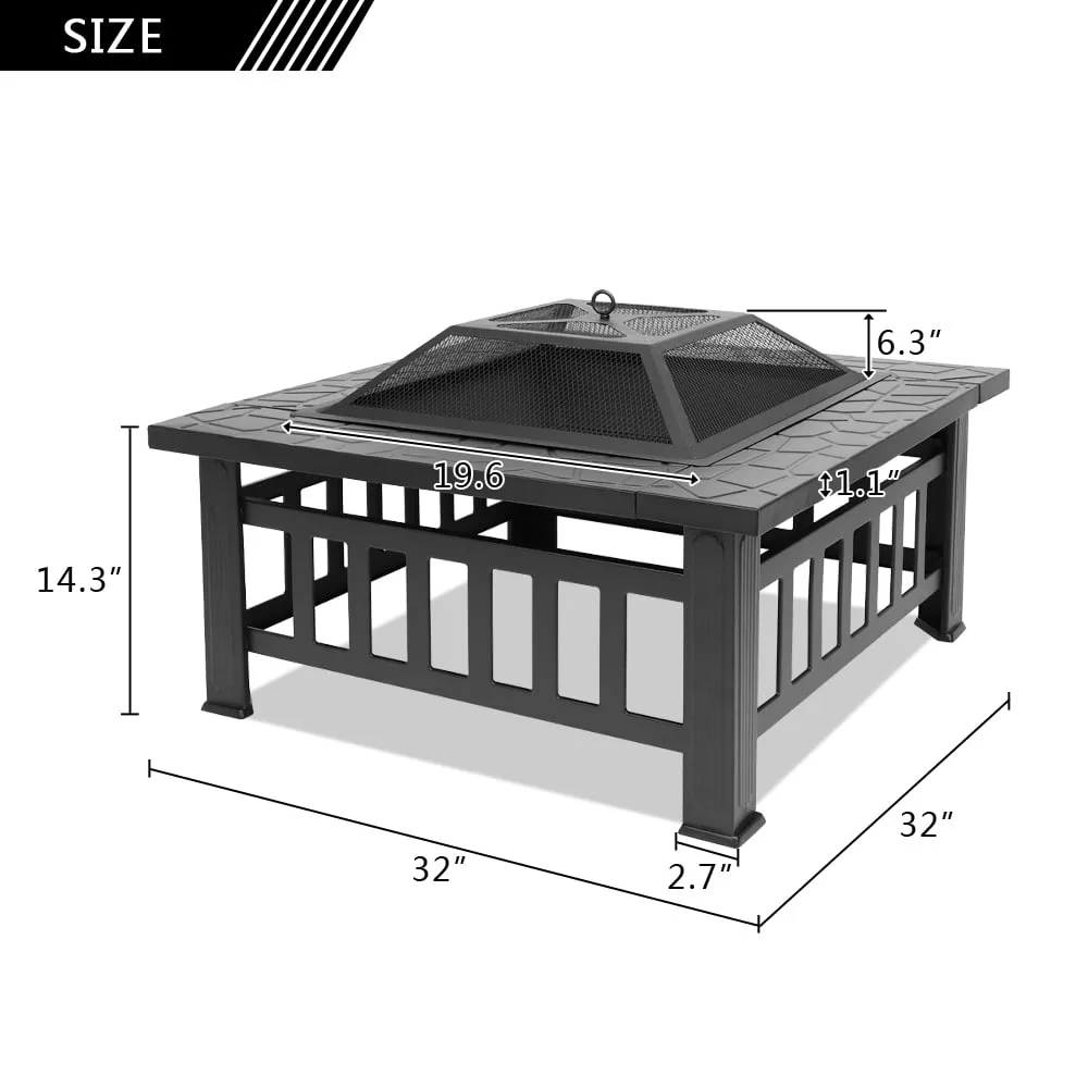 Outdoor Metal Fire Pit for Outside, Hex-Shaped Steel Fire Pit w/ Flame-Retardant Lid with Poker