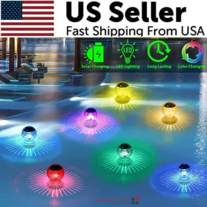 Outdoor Solar LED Floating Light Garden Pond Pool Lamp Rotating RGB Color Change