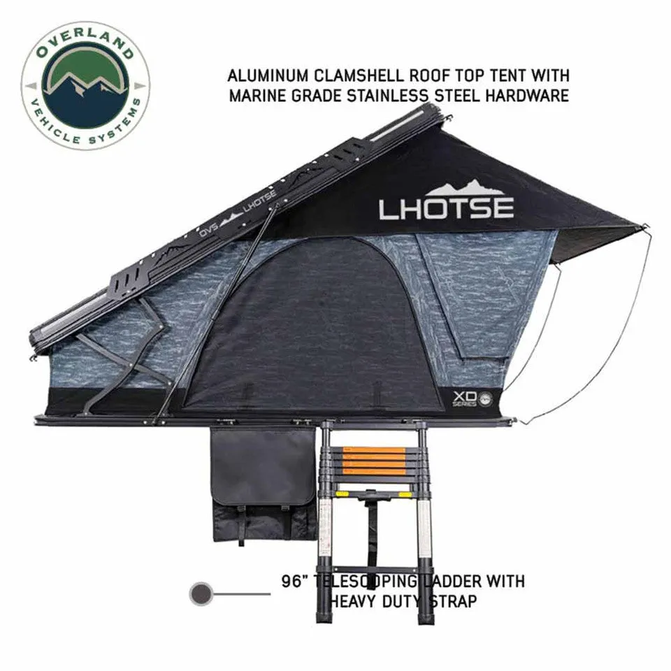 Overland Vehicle Systems XD Lhotse Clam Shell Aluminum Hard Shell Roof Top Tent - Blue Body & Black Rainfly