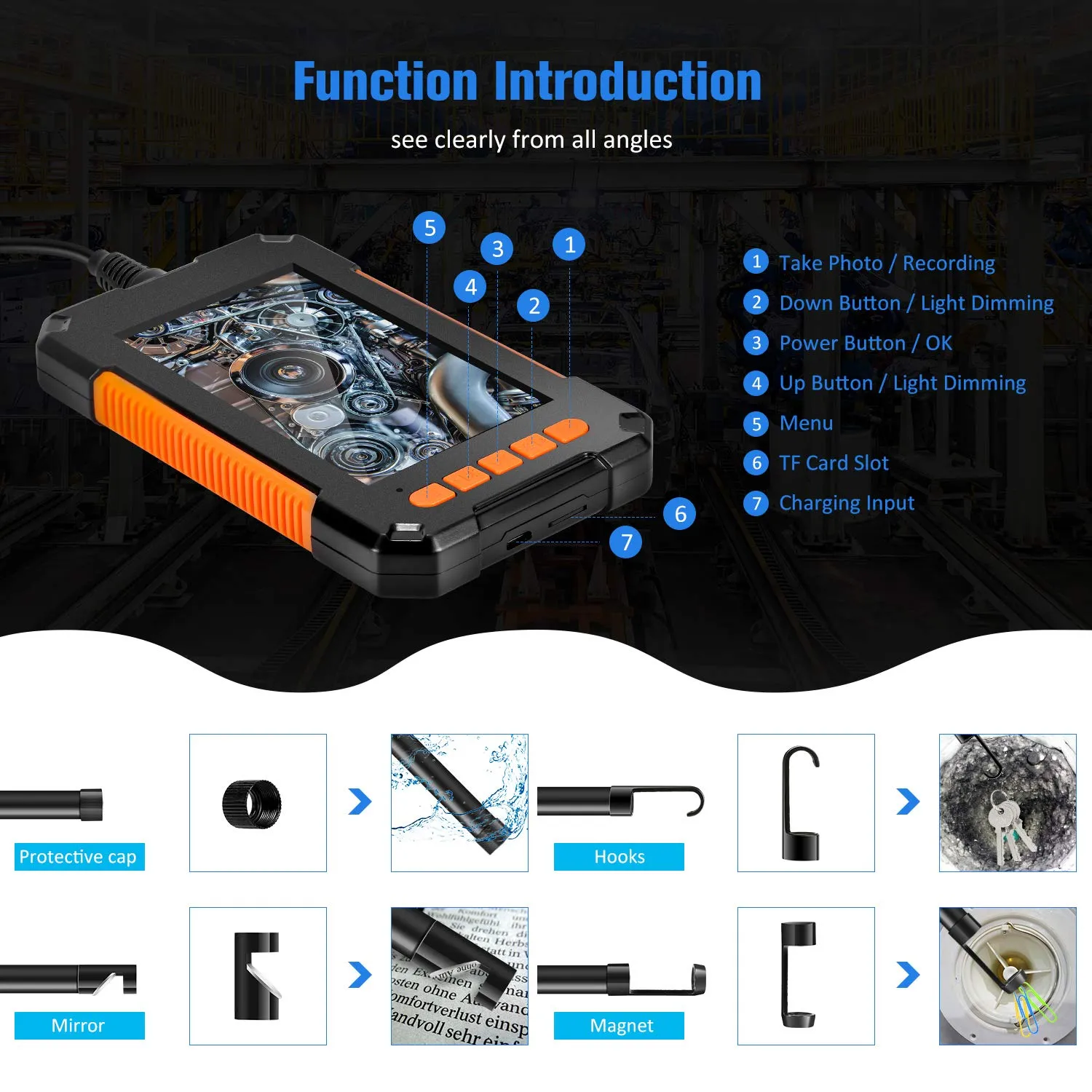 P40 8mm Single Dual Lens Industrial Endoscope 1080P 4.3 &quot; IPS LCD Digital Inspection Camera With 8 LED For Car Sewer Checking