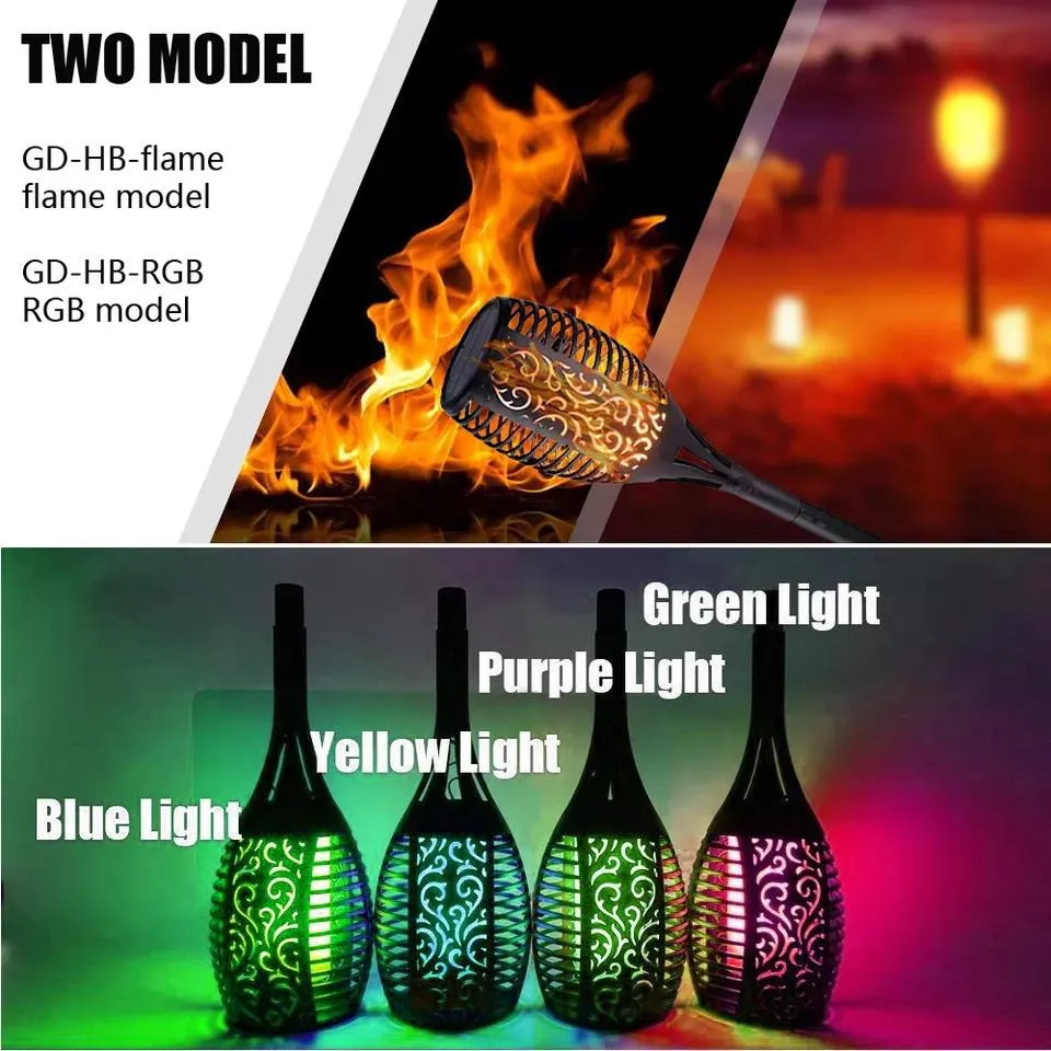 Pack of 2 Solar Garden RGB Flame Lights with Adjustable Spike for Garden, Patio, Pathway, RGB LEDs IP65