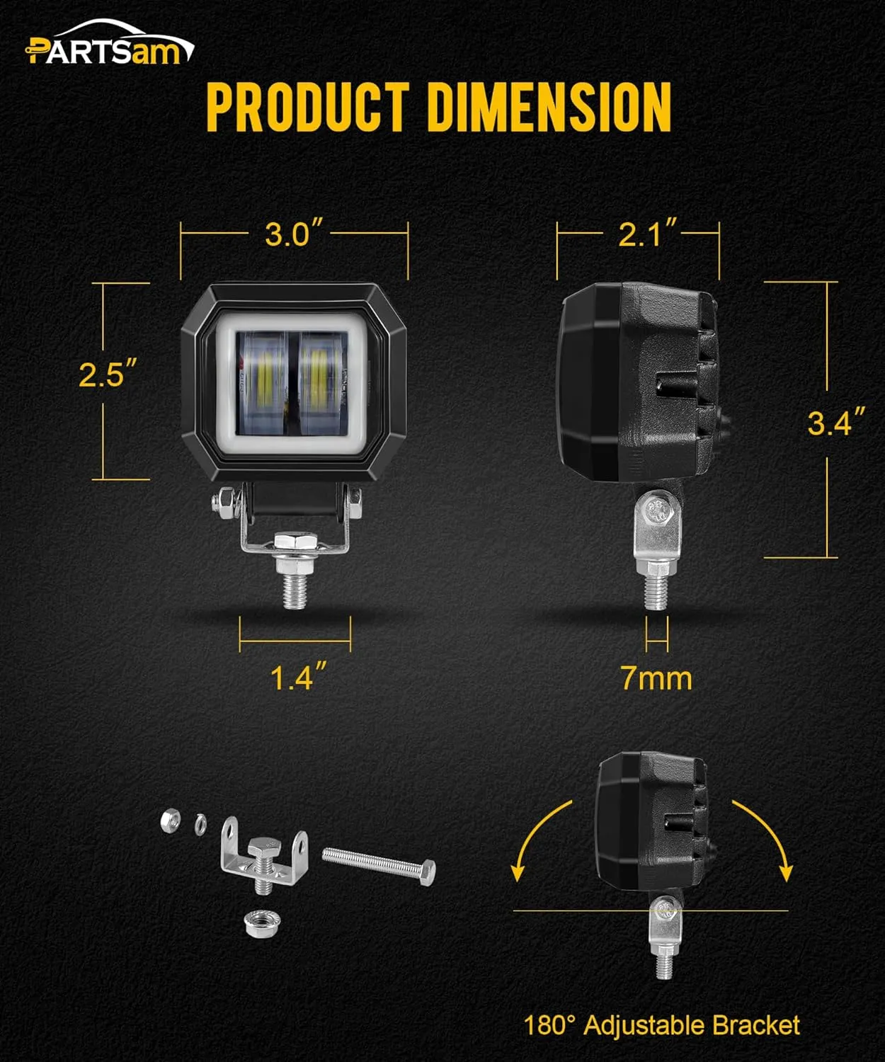 Partsam 3 Inch White Pods Light With DRL 2 Modes 16W Waterproof Cubes Offroad Work Cree LED Pods Spot Flood Ditch Fog Lights for Pickup Truck SUV ATV UTV Boat Forklift 4x4 Motorcycle, Pack of 2