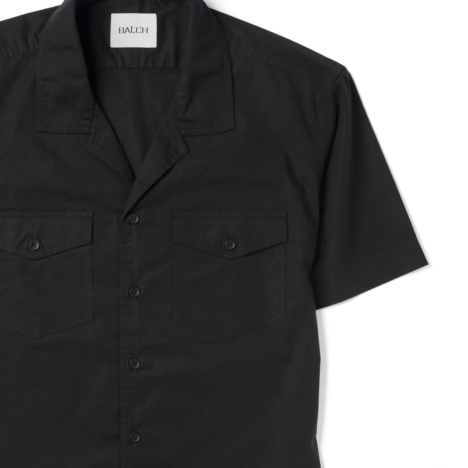 Pioneer Short Sleeve Camp Collar Shirt – Black Stretch Poplin