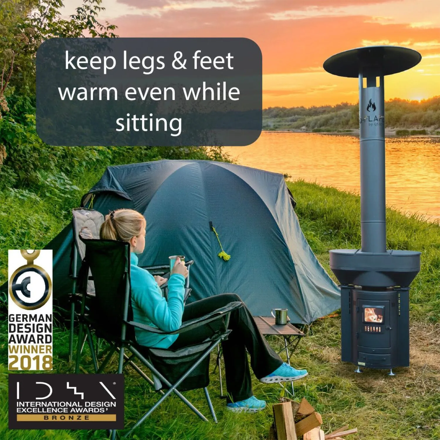 Q Stoves Q Flame Wood Pellet Outdoor Portable Heater for Patio & Camping, Black