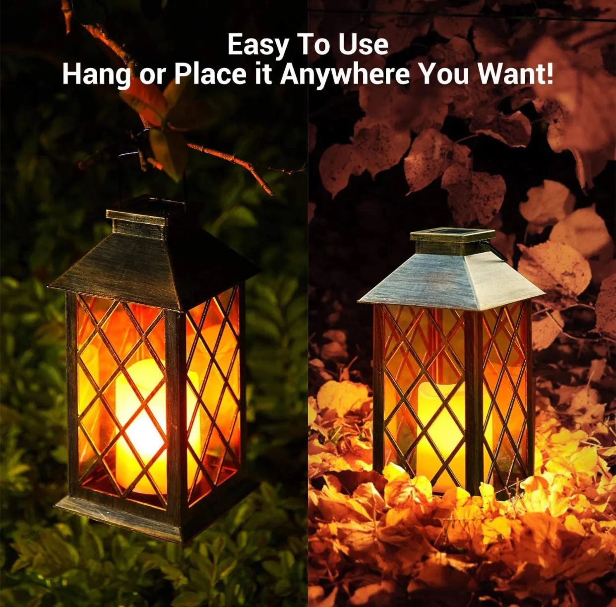 Solar Candle Lanterns Outdoor, 2 Pack  Waterproof, LED Lanterns Solar Powered with Handle, Flickering Flameless Candle  Lights