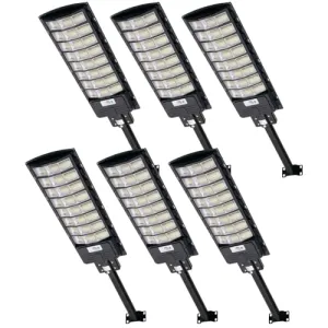 Solar Street Light 1000W - 6500K LED Solar Power Street Lights with Panel 99000LM Dusk to Dawn Outdoor Flood Lighting Waterproof IP65 Exterior Motion Sensor Security Pole Lamp for Yard Garden-6Pack