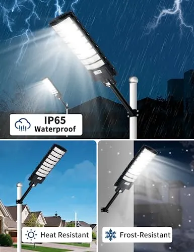 Solar Street Light 1000W - 6500K LED Solar Power Street Lights with Panel 99000LM Dusk to Dawn Outdoor Flood Lighting Waterproof IP65 Exterior Motion Sensor Security Pole Lamp for Yard Garden-6Pack