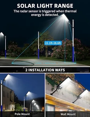 Solar Street Light 1000W - 6500K LED Solar Power Street Lights with Panel 99000LM Dusk to Dawn Outdoor Flood Lighting Waterproof IP65 Exterior Motion Sensor Security Pole Lamp for Yard Garden-6Pack