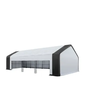 TMG Industrial 80’ x 33’ Dual Truss Storage Shelter Workshop, (3) 19’ Wide Drive-Through Openings, Scaffolding-Style Door Frame Support, TMG-DT3380