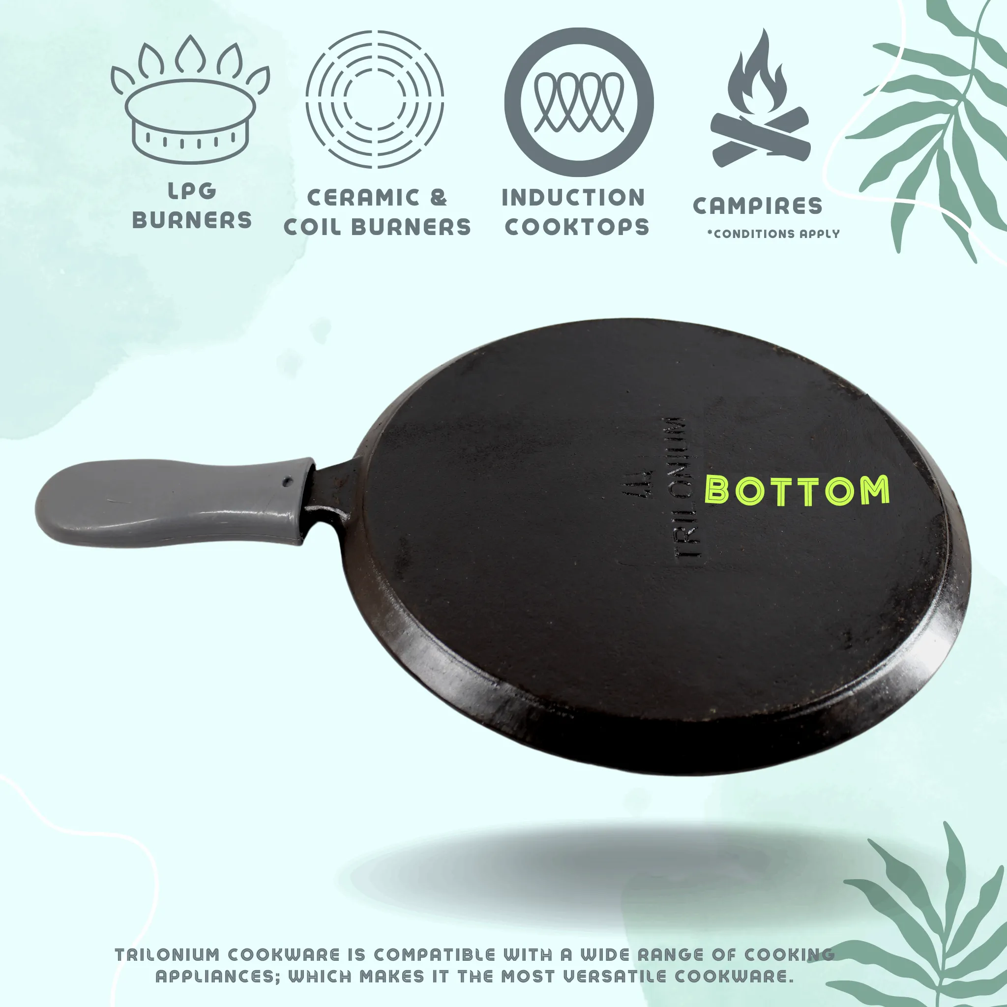 Trilonium Unicorn Triple seasoned Cast Iron Dosa Tawa 29 cms, weighs 2.49 Kgs | Induction Compatible | Free Silicone Sleeve Grip for hot handles and Free Dosa Spatula