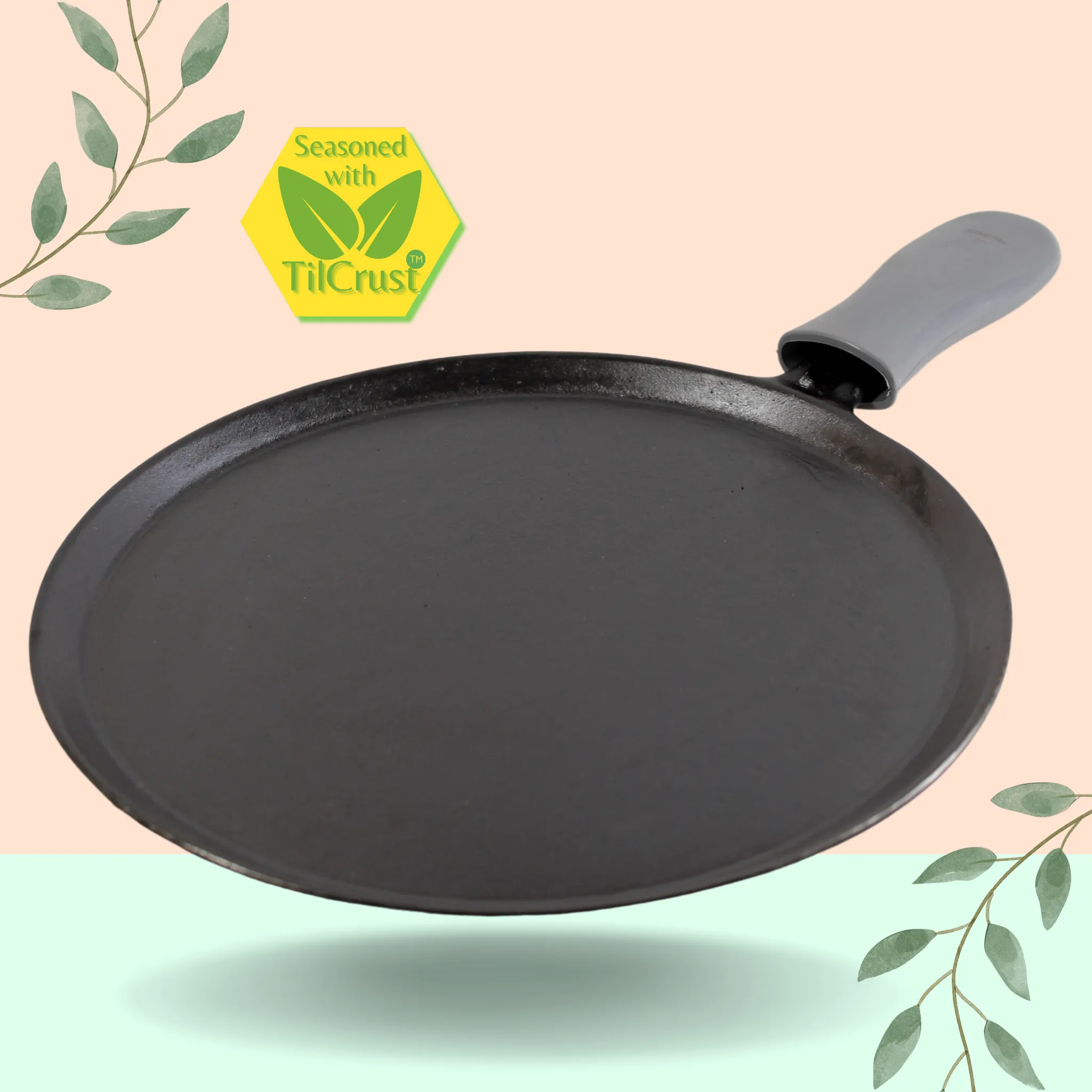 Trilonium Unicorn Triple seasoned Cast Iron Dosa Tawa 29 cms, weighs 2.49 Kgs | Induction Compatible | Free Silicone Sleeve Grip for hot handles and Free Dosa Spatula