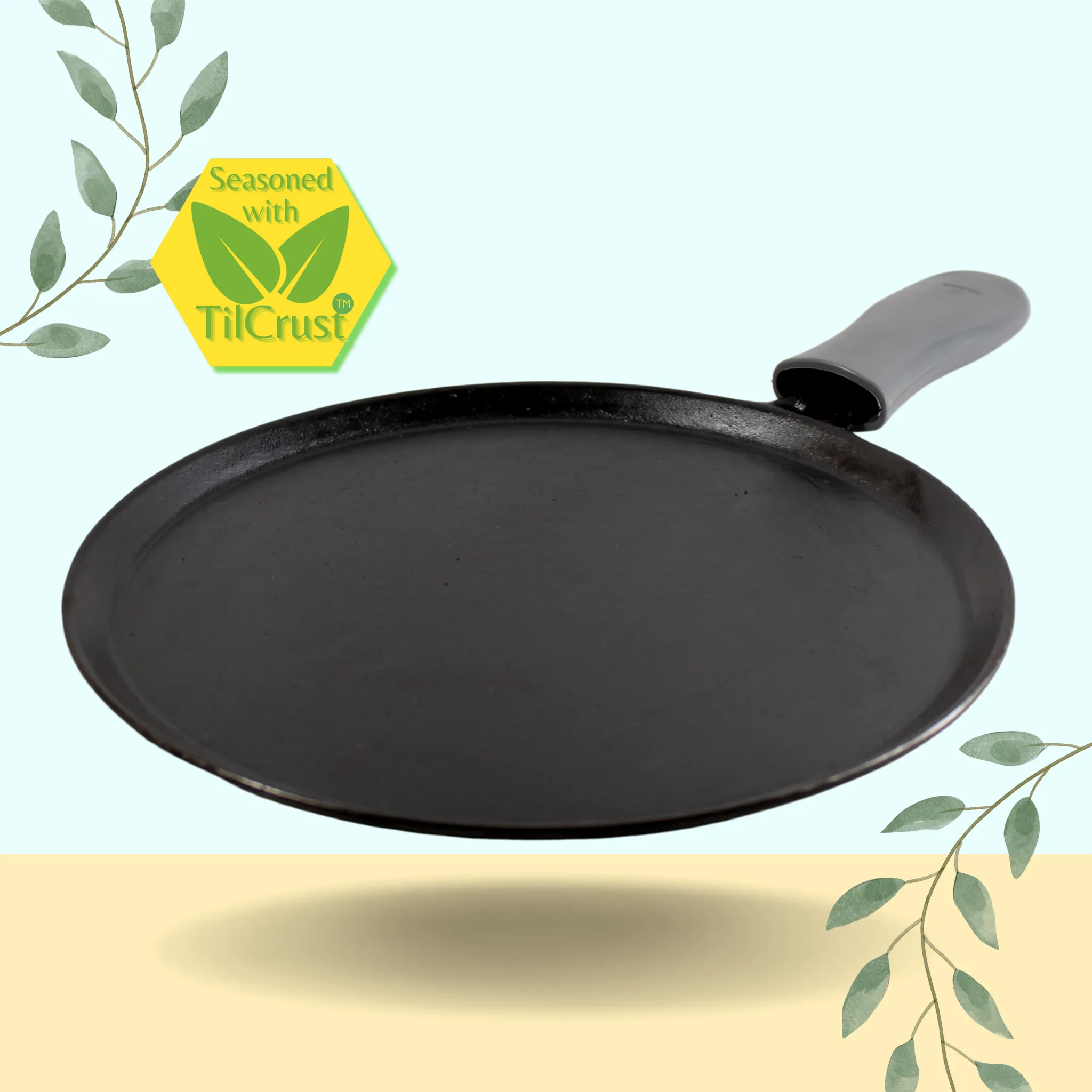 Trilonium Unicorn Triple seasoned Cast Iron Dosa Tawa 29 cms, weighs 2.49 Kgs | Induction Compatible | Free Silicone Sleeve Grip for hot handles and Free Dosa Spatula