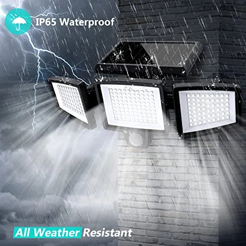 Tuffenough Solar Outdoor Lights 2500LM 210 LED Security Lights with Remote Control,3 Heads Motion Sensor Lights, IP65 Waterproof,270° Wide Angle Flood Wall Lights with 3 Modes(2 Packs)