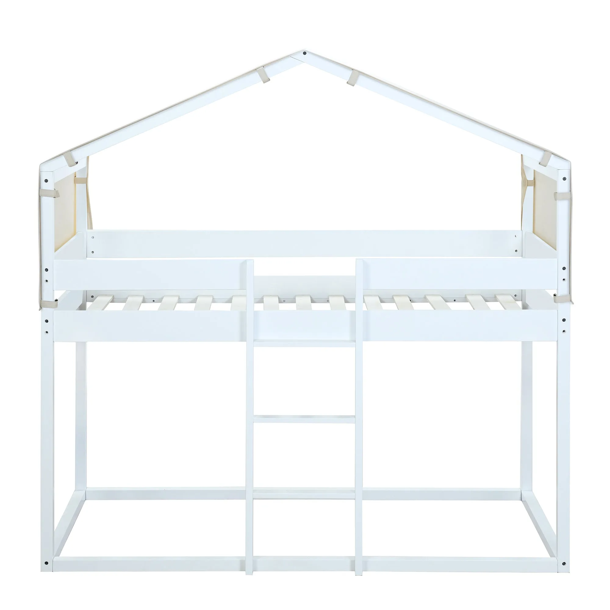 Twin Over Twin Bunk Bed Wood Bed with Tent, White