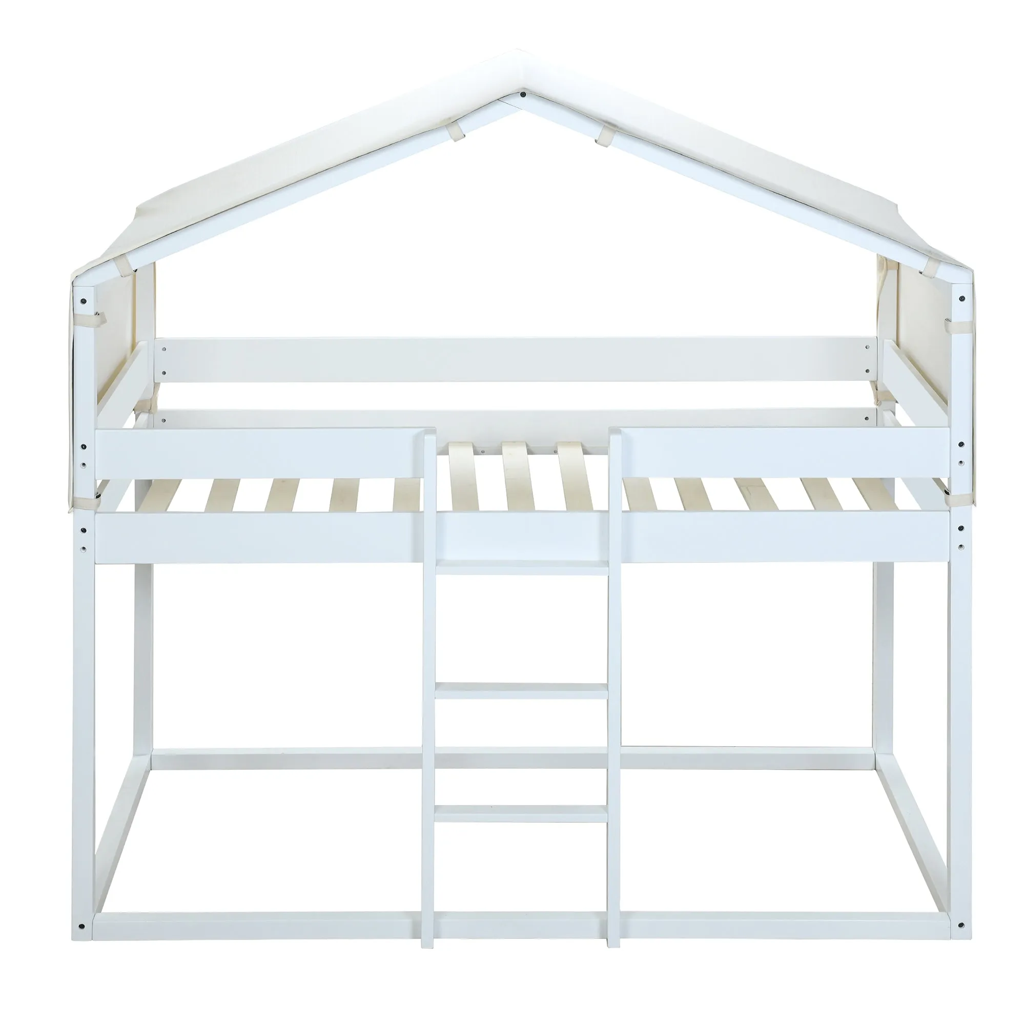 Twin Over Twin Bunk Bed Wood Bed with Tent, White