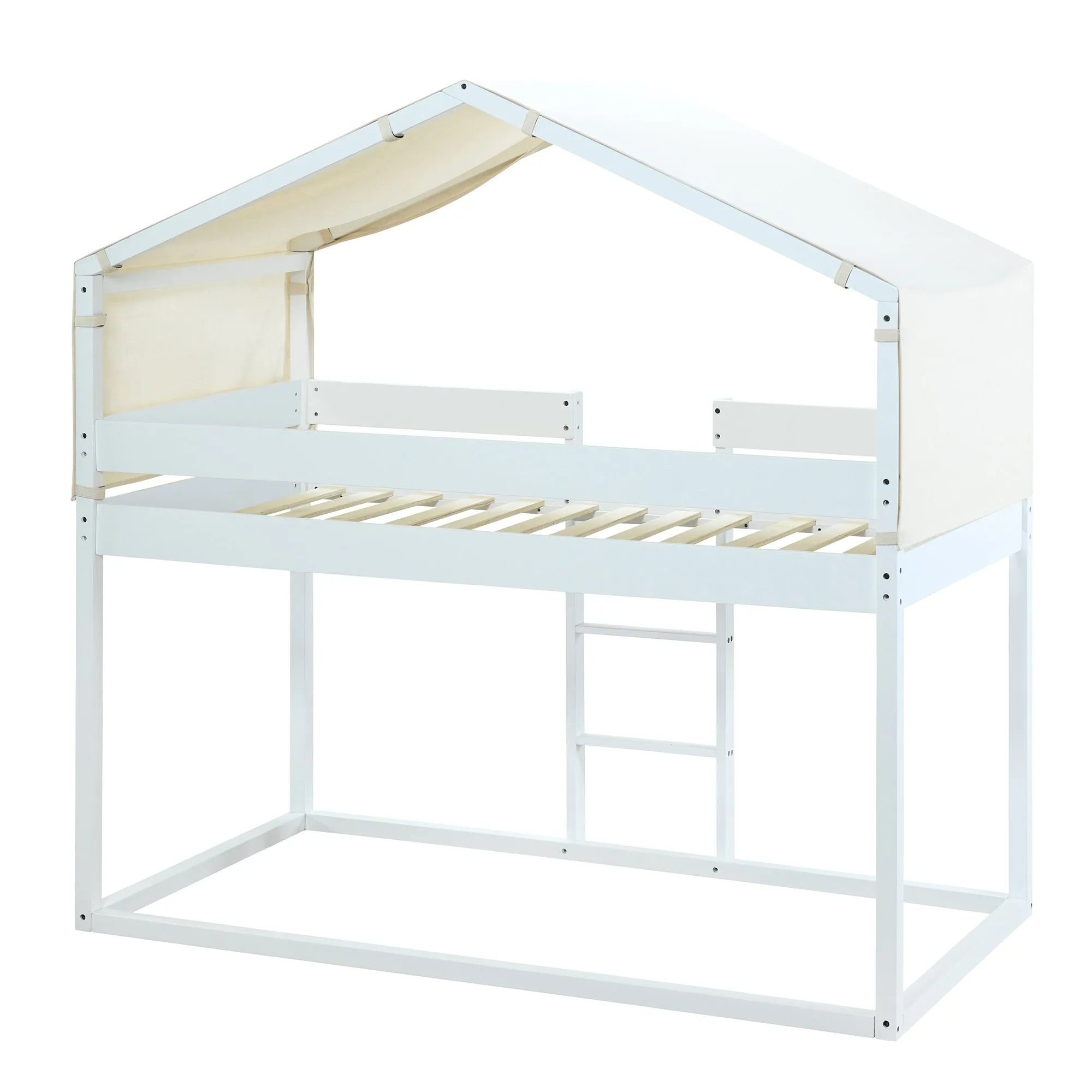 Twin Over Twin Bunk Bed Wood Bed with Tent, White