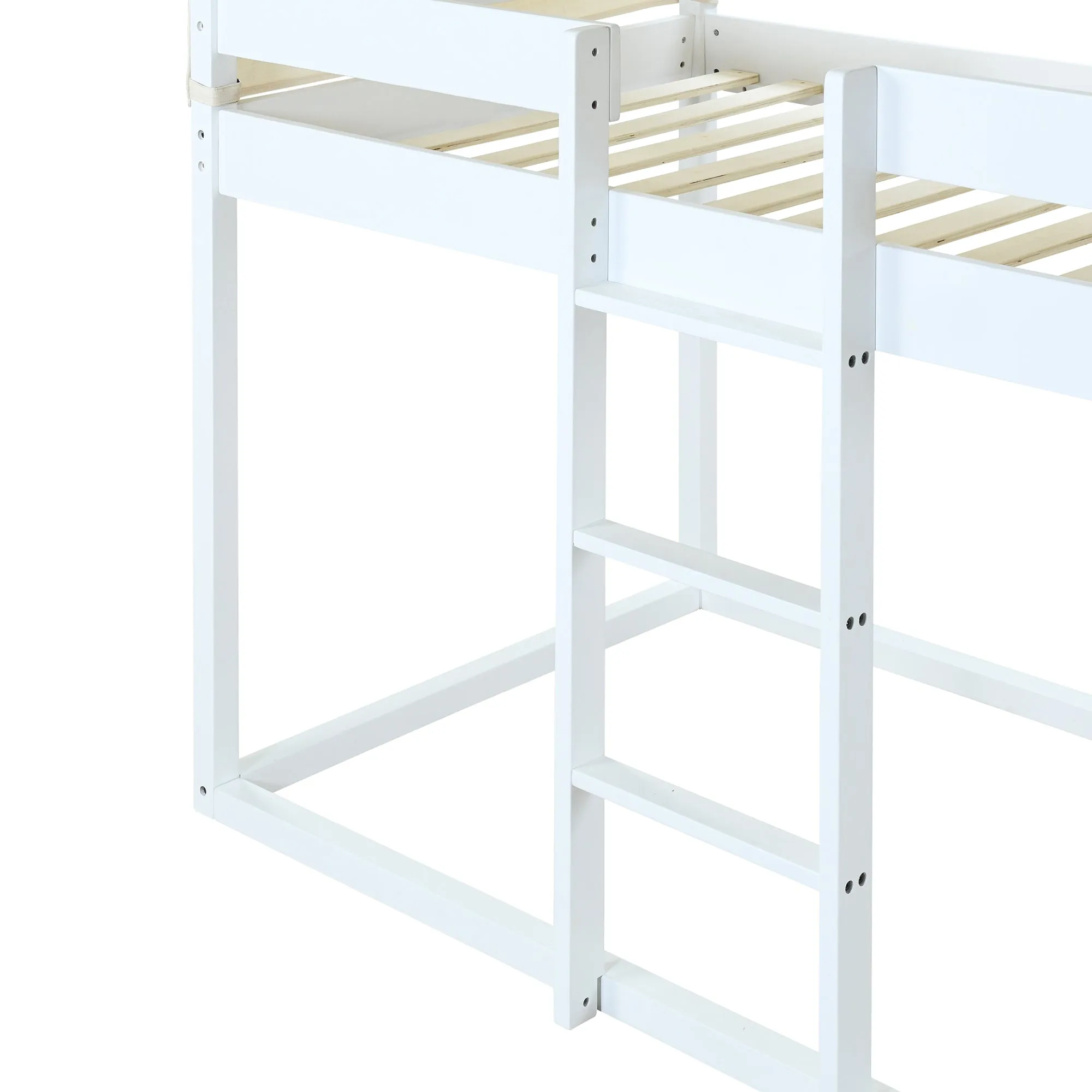 Twin Over Twin Bunk Bed Wood Bed with Tent, White