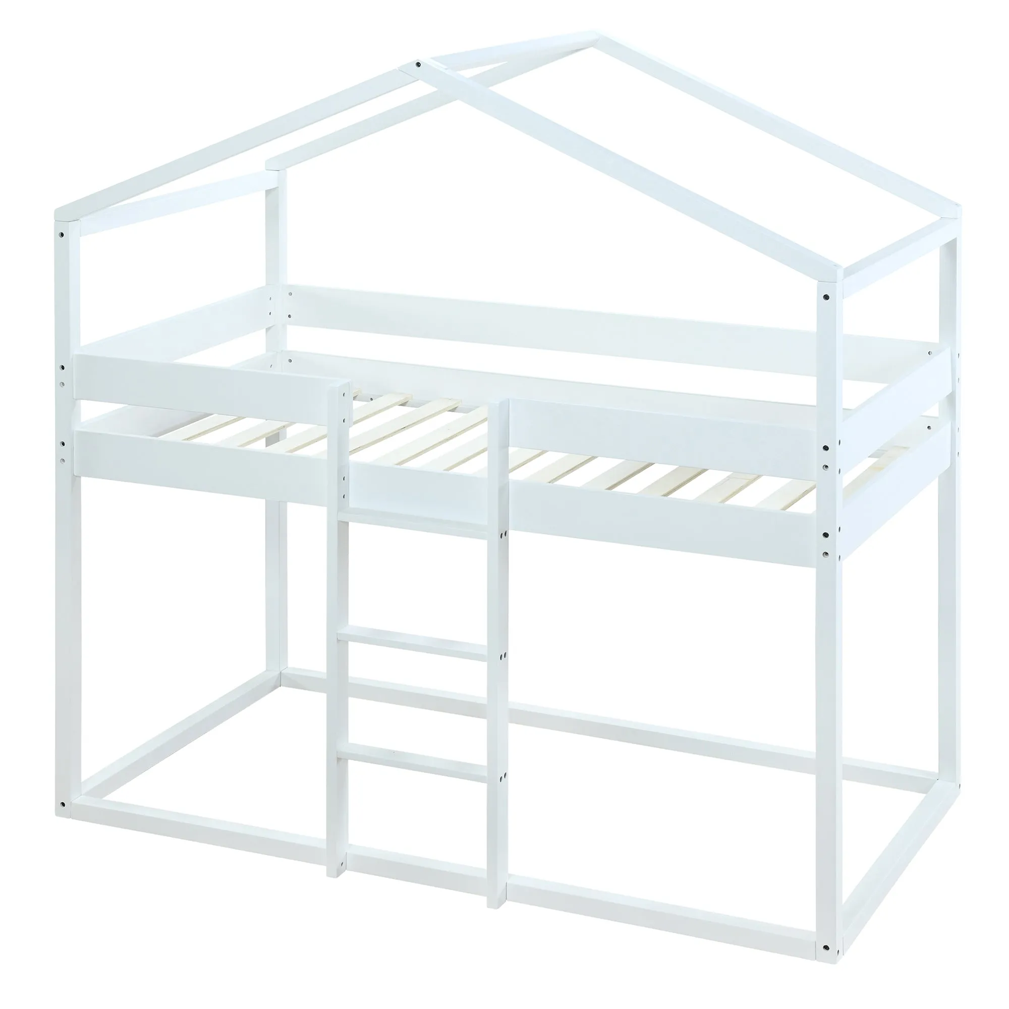 Twin Over Twin Bunk Bed Wood Bed with Tent, White